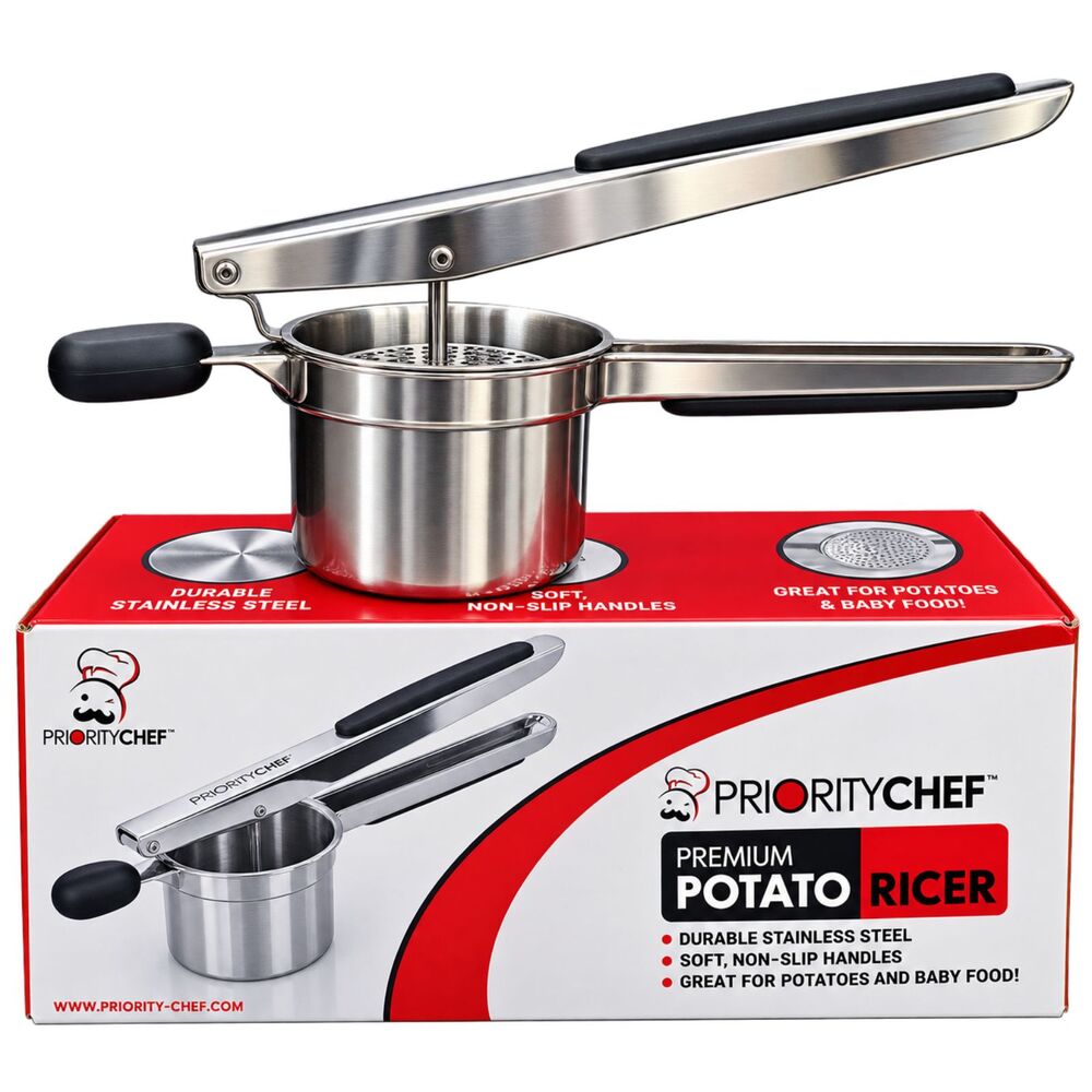 PriorityChef 15oz Potato Ricer Stainless Steel Heavy Duty Masher Press Black